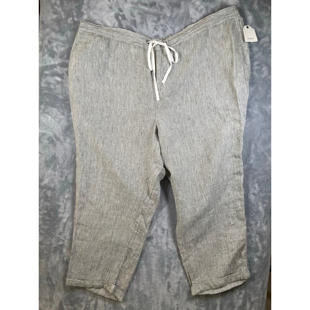NWT Caslon striped Linen crop pull on drawstring pants 24 linen beachy wide leg